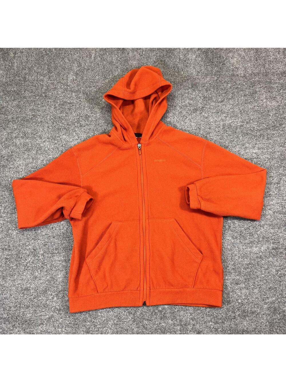 Patagonia Hoodie Kids Large Orange Full Zip Fleece Hooded Pockets Logo